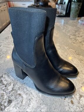 ZARA Black Block Heel Ribbed Knit Sock Ankle Boots Size 36 Like New